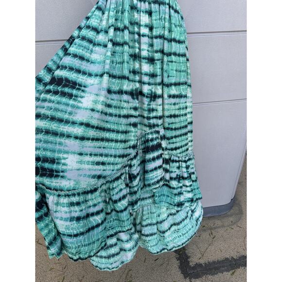 Y2K Tie Dye Print Silk Open Back Midi Dress Babydoll Whimsical Sundress Sz S - Picture 8 of 10